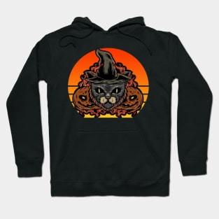 Black cat with witch hat Halloween vintage retro Hoodie